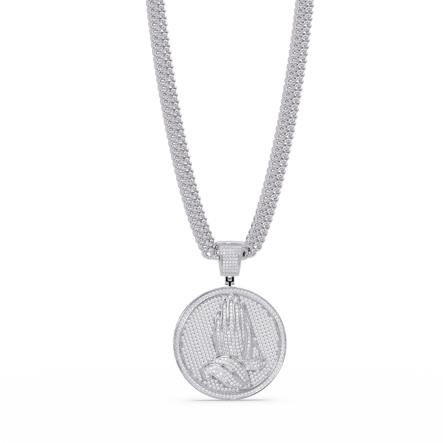Praying Hands Lab Grown Diamond Medallion Pendant Necklace - HIGHCARAT DIAMONDS