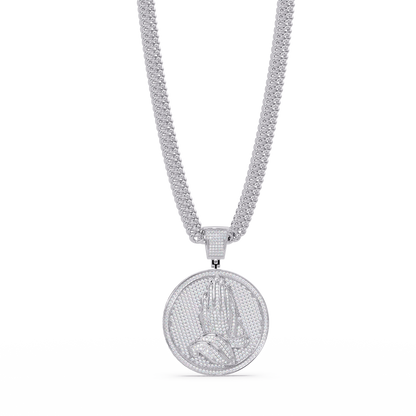 Praying Hands Lab Grown Diamond Medallion Pendant Necklace - HIGHCARAT DIAMONDS