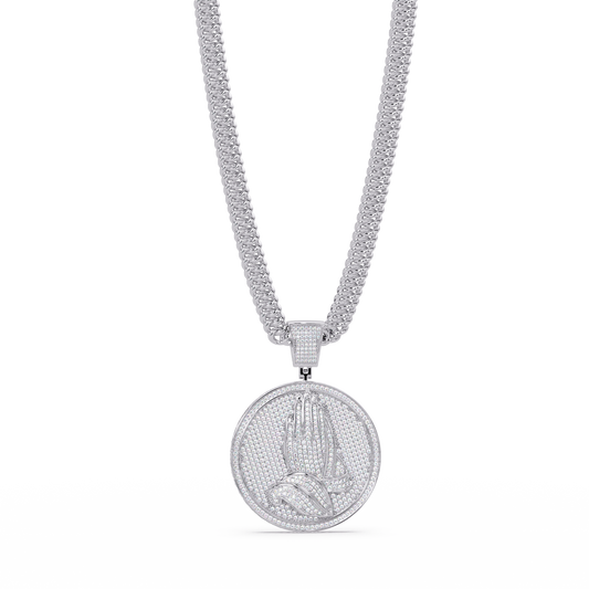 Praying Hands Lab Grown Diamond Medallion Pendant Necklace - HIGHCARAT DIAMONDS