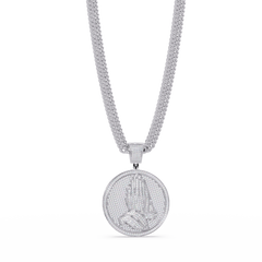 Praying Hands Lab Grown Diamond Medallion Pendant Necklace - HIGHCARAT DIAMONDS
