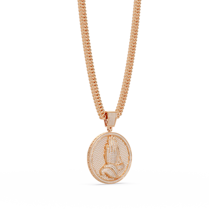 Praying Hands Lab Grown Diamond Medallion Pendant Necklace - HIGHCARAT DIAMONDS
