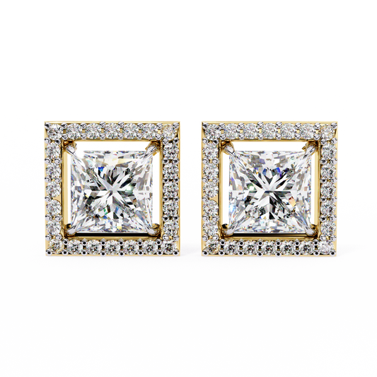 Princess And Round Cut Diamond Classic Unique Art Deco Stunning Vintage Stud Earring Gift For Her - HIGHCARAT DIAMONDS