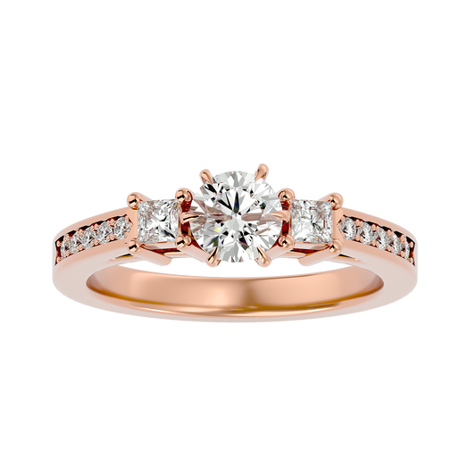 Princess And Round Diamond Accented 18K Solid Gold Three Row Diamond Proposal Ring For Her. - HIGHCARAT DIAMONDS