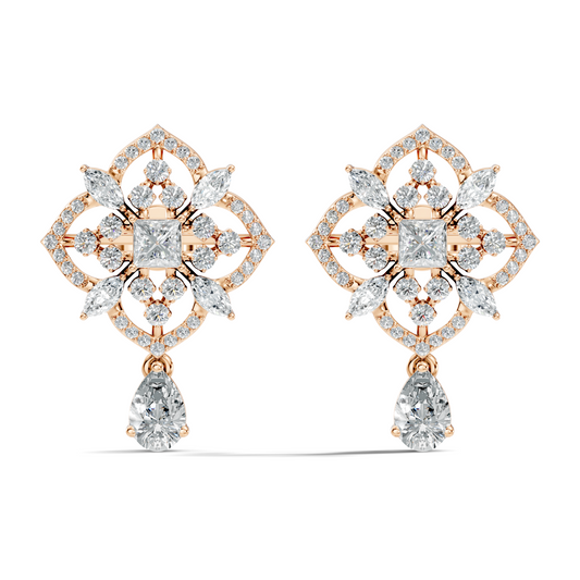 Vintage Pear & Princess Lab-Grown Diamond Stud Earrings In 14K White Gold - HIGHCARAT DIAMONDS