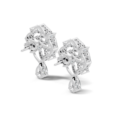 Vintage Pear & Princess Lab-Grown Diamond Stud Earrings In 14K White Gold - HIGHCARAT DIAMONDS