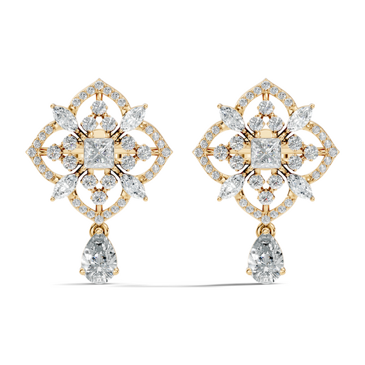 Vintage Pear & Princess Lab-Grown Diamond Stud Earrings In 14K White Gold - HIGHCARAT DIAMONDS