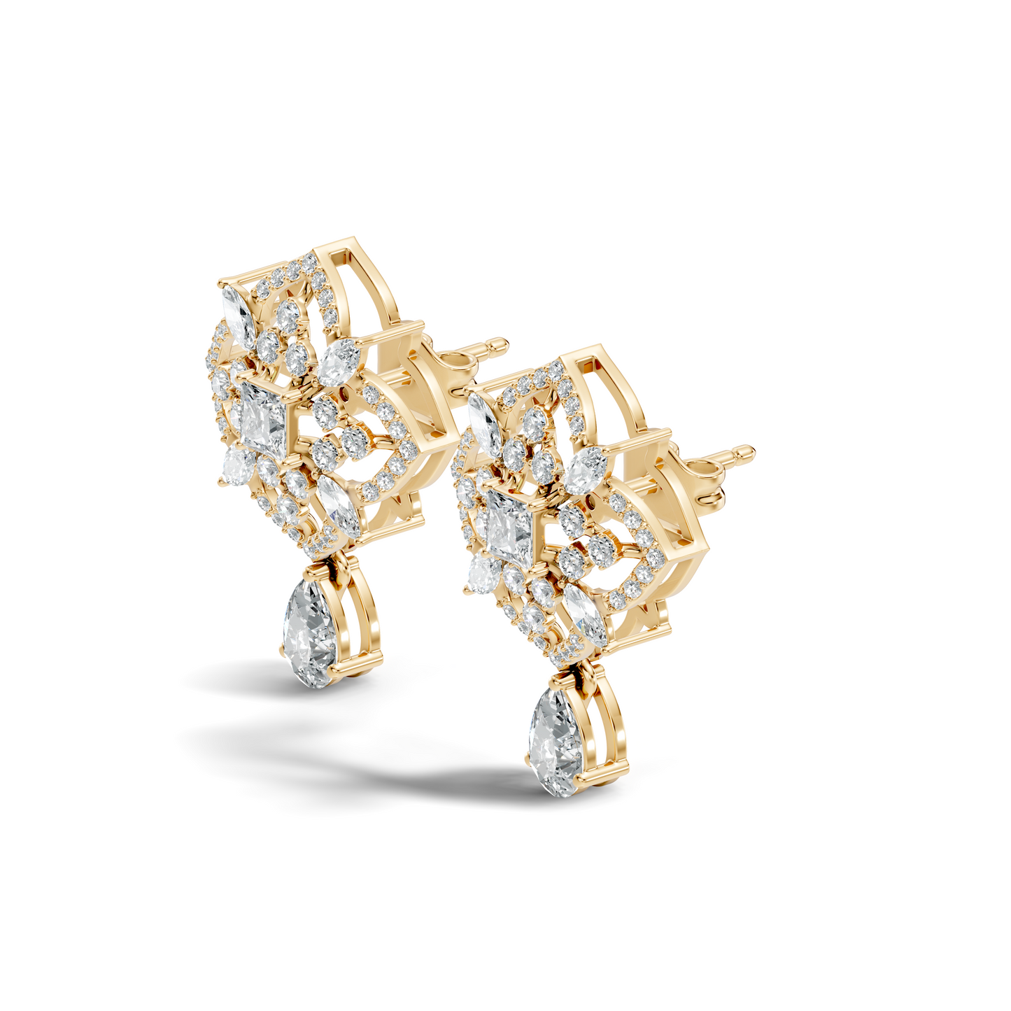 Vintage Pear & Princess Lab-Grown Diamond Stud Earrings In 14K White Gold - HIGHCARAT DIAMONDS