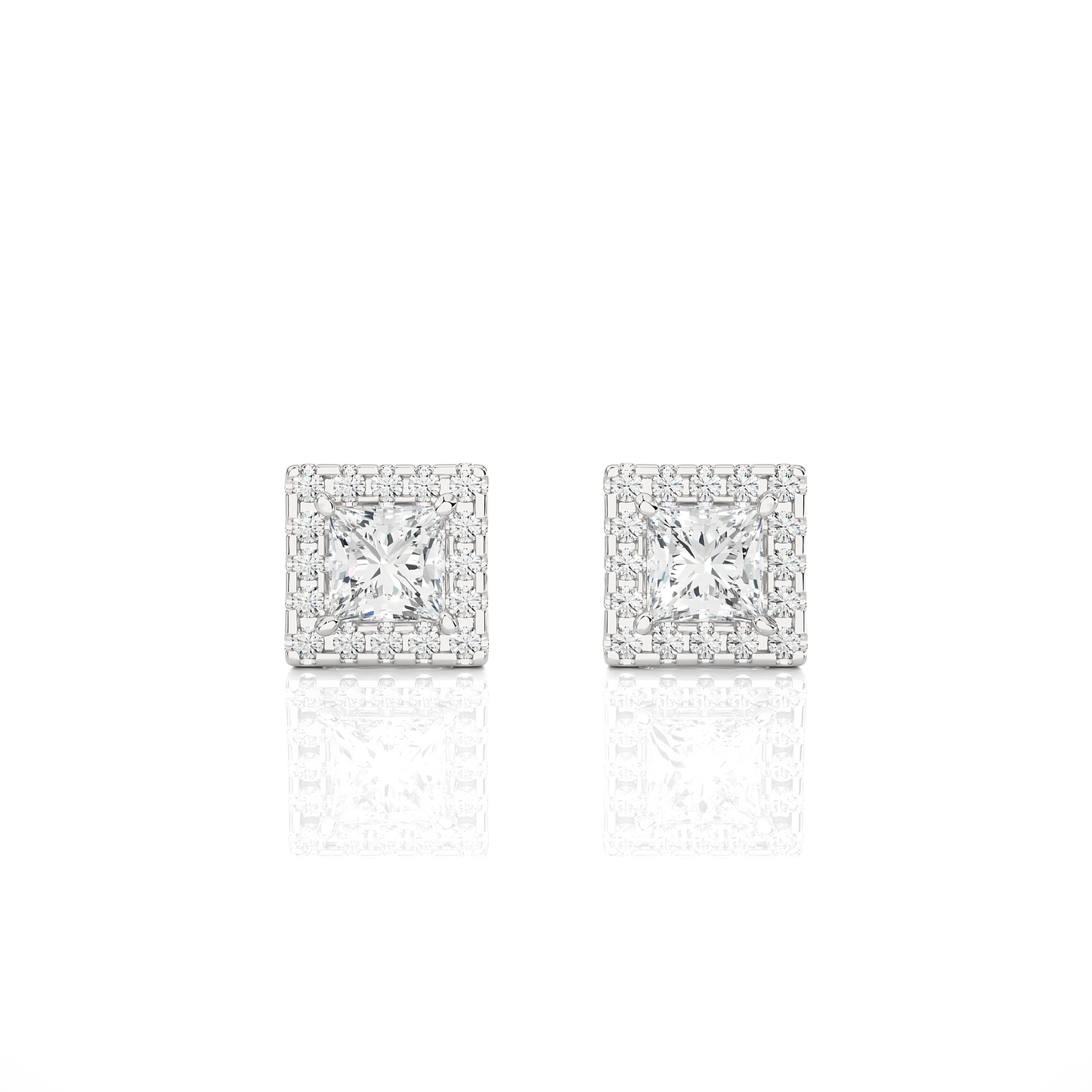 Princess Cut Diamond Stud Earrings Lab Grown Wedding Studs Halo Earring Gift for Women's