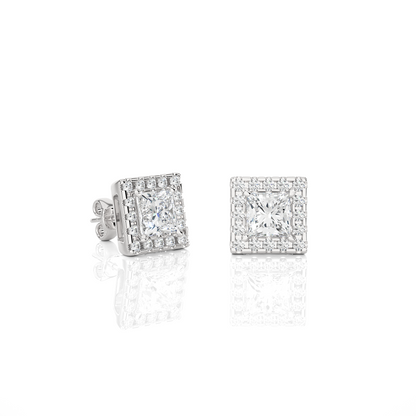 Princess Cut Diamond Stud Earrings Lab Grown Wedding Studs Halo Earring Gift for Women's