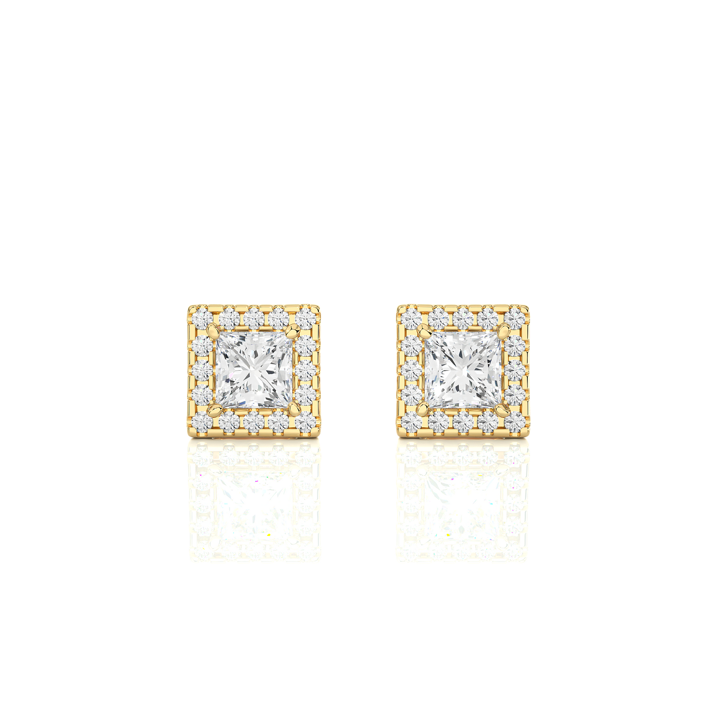 Princess Cut Diamond Stud Earrings Lab Grown Wedding Studs Halo Earring Gift for Women's