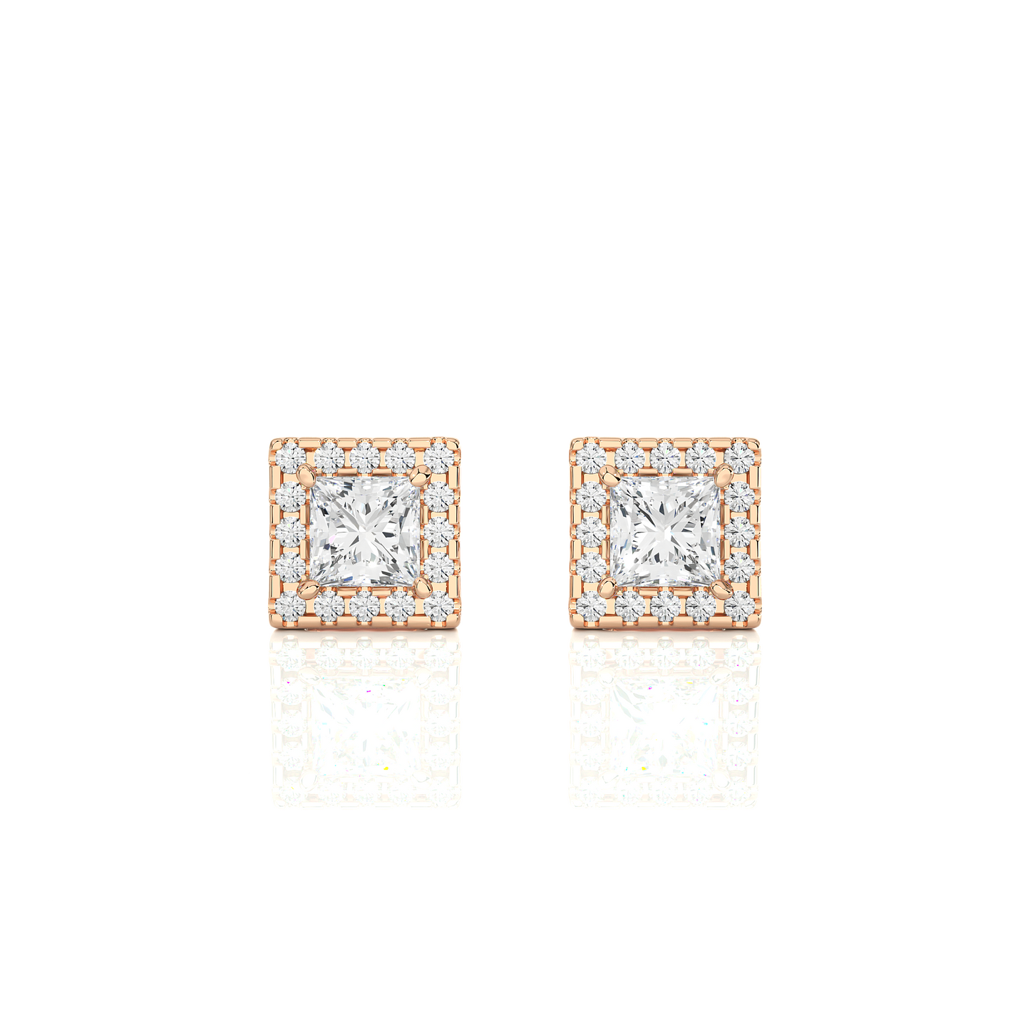 Princess Cut Diamond Stud Earrings Lab Grown Wedding Studs Halo Earring Gift for Women's