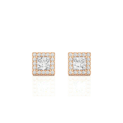 Princess Cut Diamond Stud Earrings Lab Grown Wedding Studs Halo Earring Gift for Women's