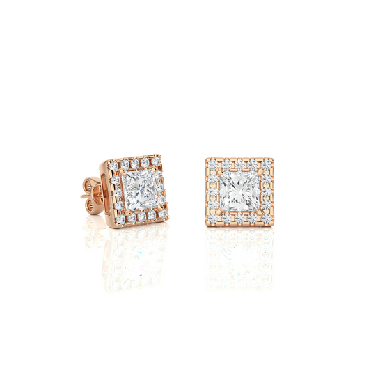 Princess Cut Diamond Stud Earrings Lab Grown Wedding Studs Halo Earring Gift for Women's - HIGHCARAT DIAMONDS