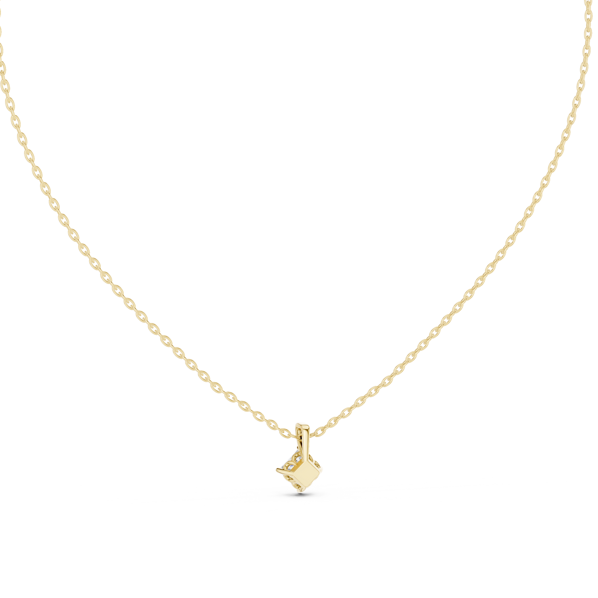 Princess Cut Four Prong Diamond Pendant Side Angle View