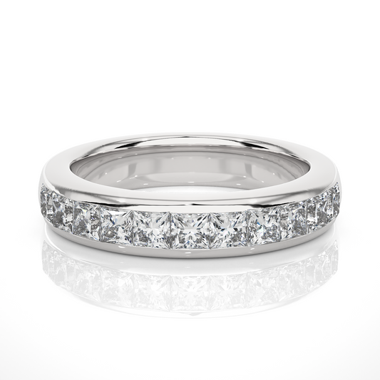 Princess Cut Half Eternity Band In 18K Solid Gold Elegant And Timeless Ring For Her - HIGHCARAT DIAMONDS