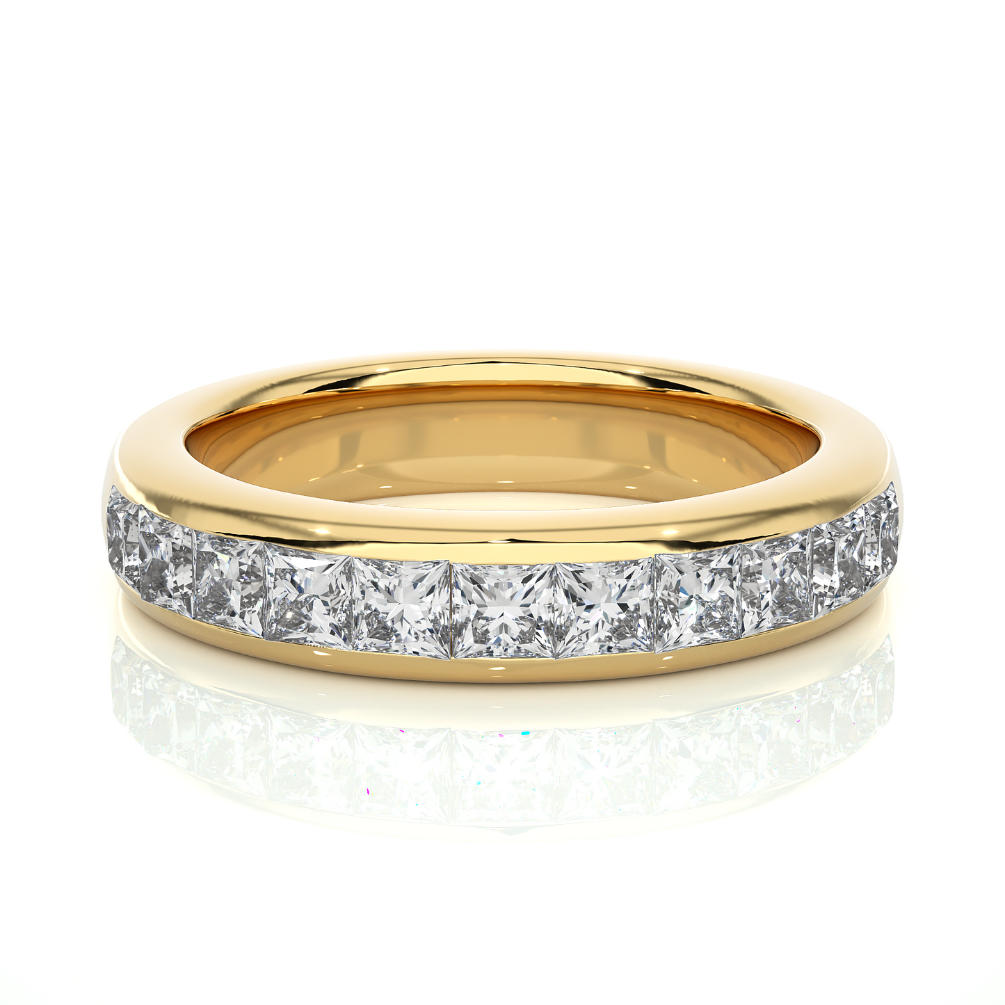 Princess Cut Half Eternity Band In 18K Solid Gold Elegant And Timeless Ring For Her - HIGHCARAT DIAMONDS