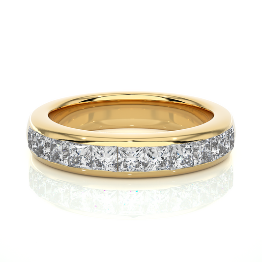 Princess Cut Half Eternity Band In 18K Solid Gold Elegant And Timeless Ring For Her - HIGHCARAT DIAMONDS