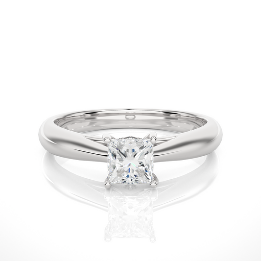 Princess Cut Lab Diamond Prong Set Solitaire Ring with polished band design