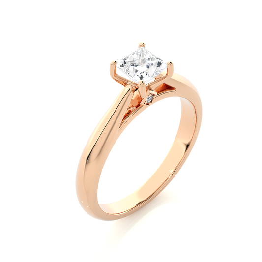 Side profile of princess cut lab diamond prong set solitaire ring
