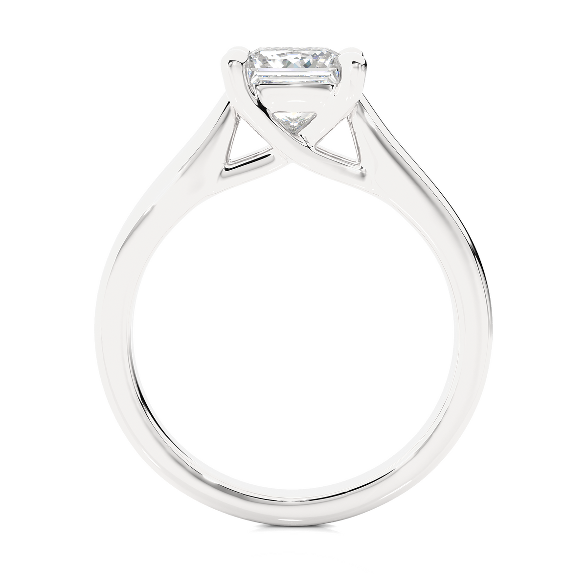 Side profile of princess cut lab diamond solitaire engagement ring
