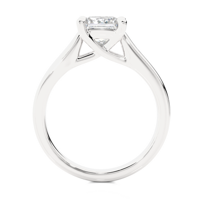 Side profile of princess cut lab diamond solitaire engagement ring