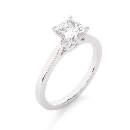 Hand wearing princess shape lab diamond wedding ring