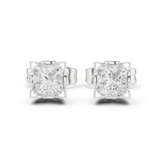 Princess Cut Lab Grown Classic Studs Solitaire Diamond Earring