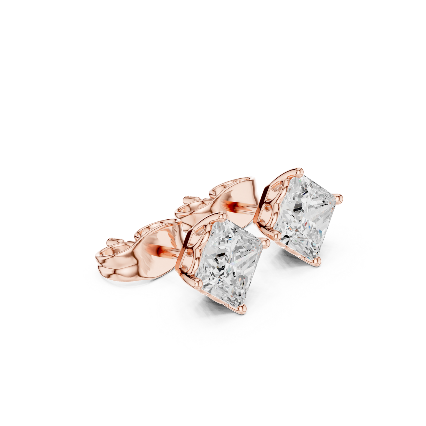 Princess Cut Lab Grown Diamond 18k Solid Gold Party Wear Studs Earrings For Anniversary Gift