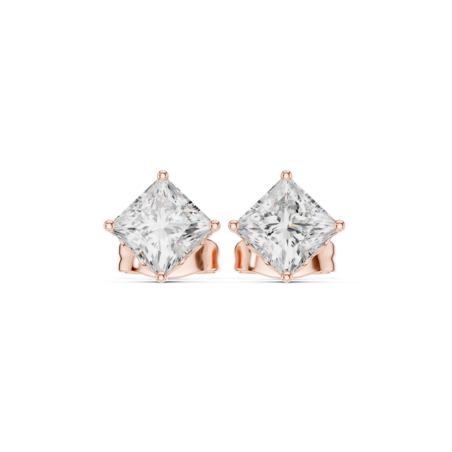 Princess Cut Lab Grown Diamond 18k Solid Gold Party Wear Studs Earrings For Anniversary Gift