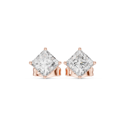 Princess Cut Lab Grown Diamond 18k Solid Gold Party Wear Studs Earrings For Anniversary Gift