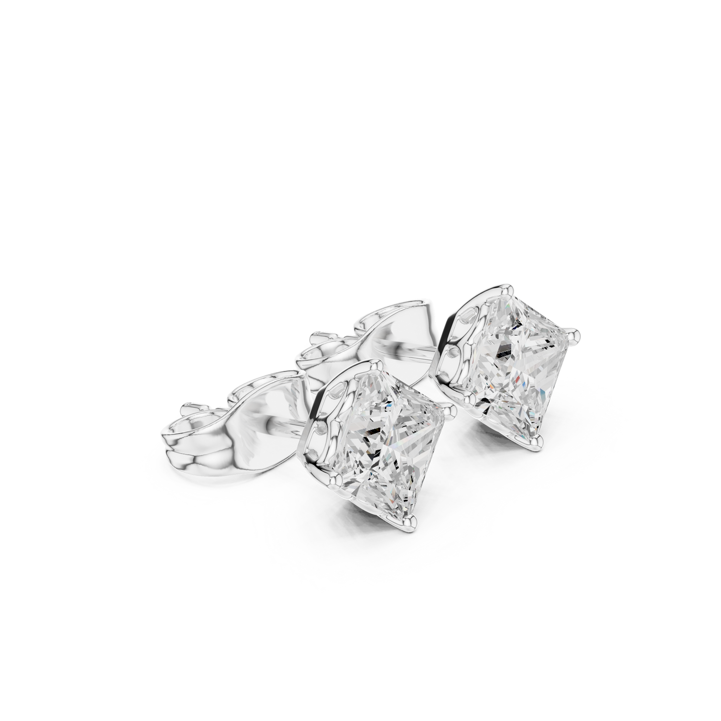 Princess Cut Lab Grown Diamond 18k Solid Gold Party Wear Studs Earrings For Anniversary Gift