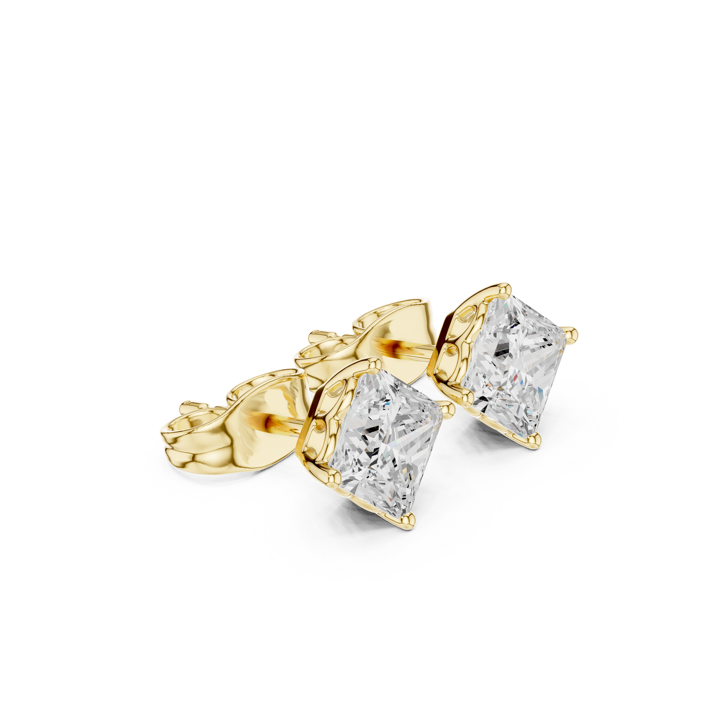 Princess Cut Lab Grown Diamond 18k Solid Gold Party Wear Studs Earrings For Anniversary Gift