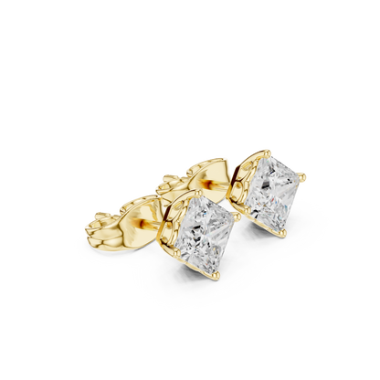 Princess Cut Lab Grown Diamond 18k Solid Gold Party Wear Studs Earrings For Anniversary Gift