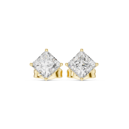 Princess Cut Lab Grown Diamond 18k Solid Gold Party Wear Studs Earrings For Anniversary Gift