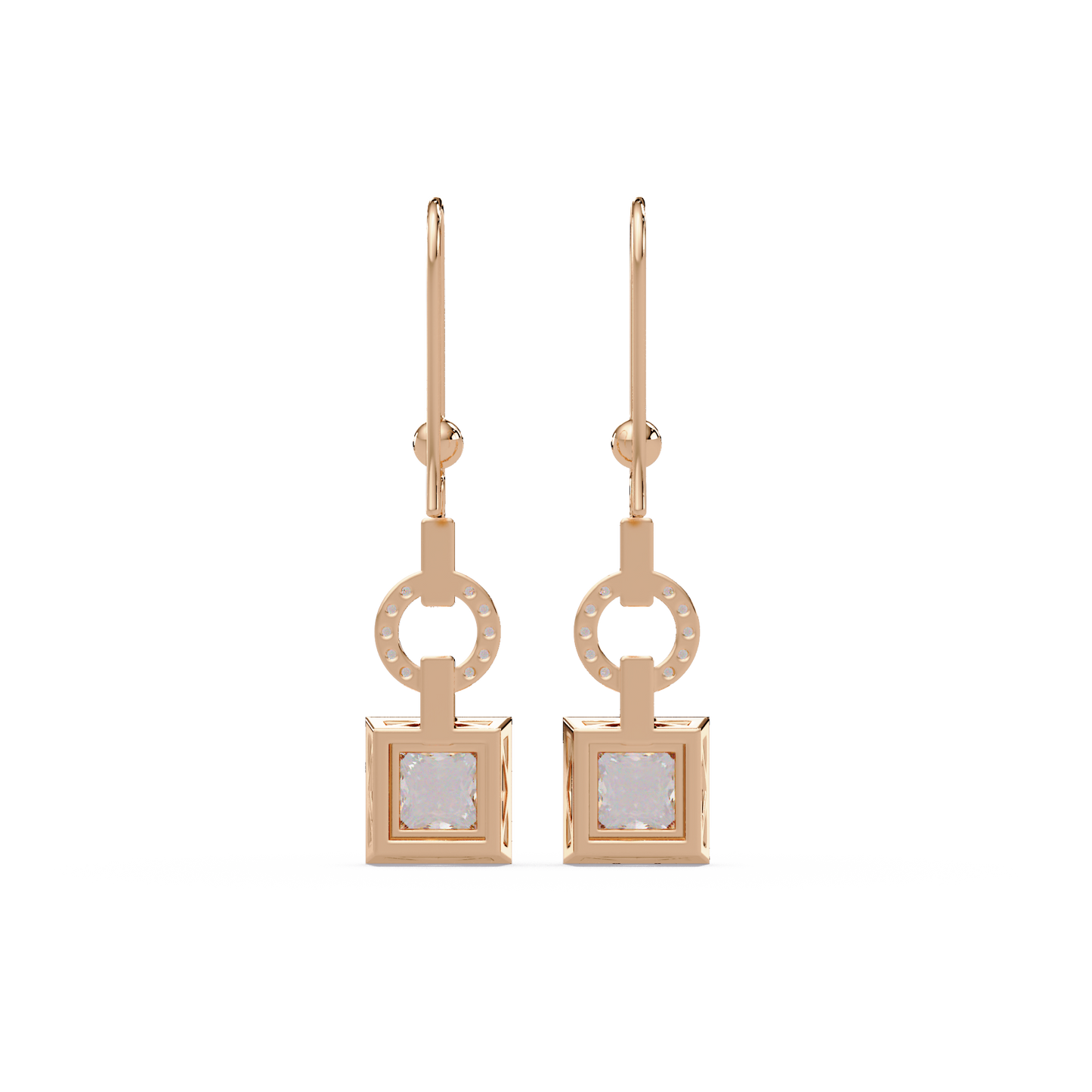 Princess Cut Lab Grown Diamond Circular Drop Earrings - HIGHCARAT DIAMONDS
