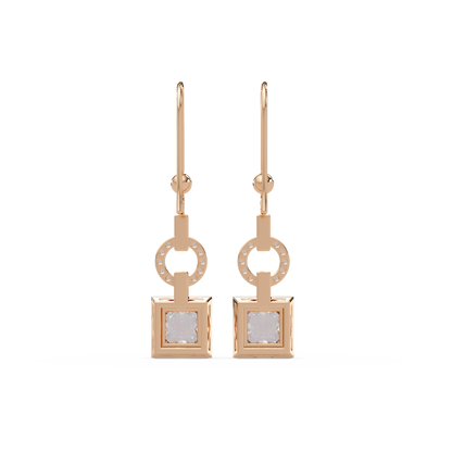 Princess Cut Lab Grown Diamond Circular Drop Earrings - HIGHCARAT DIAMONDS