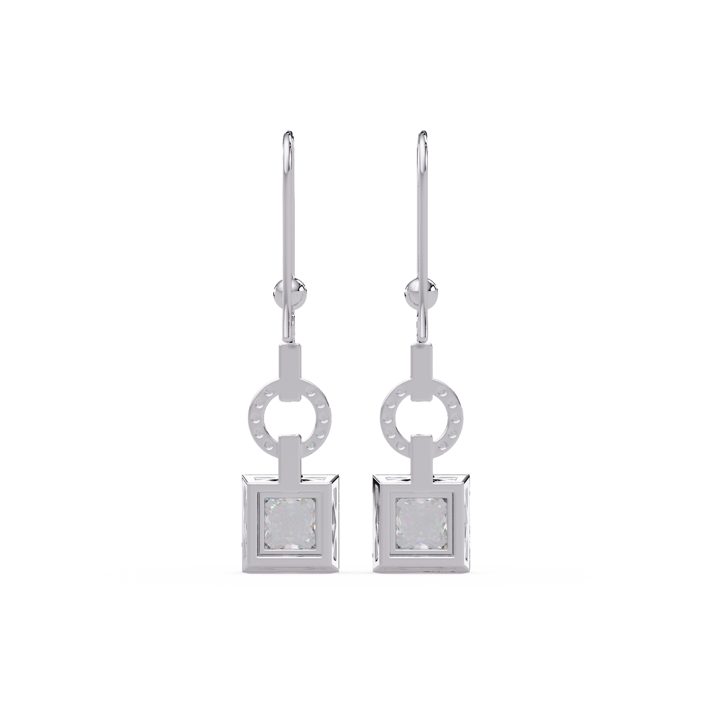 Princess Cut Lab Grown Diamond Circular Drop Earrings - HIGHCARAT DIAMONDS