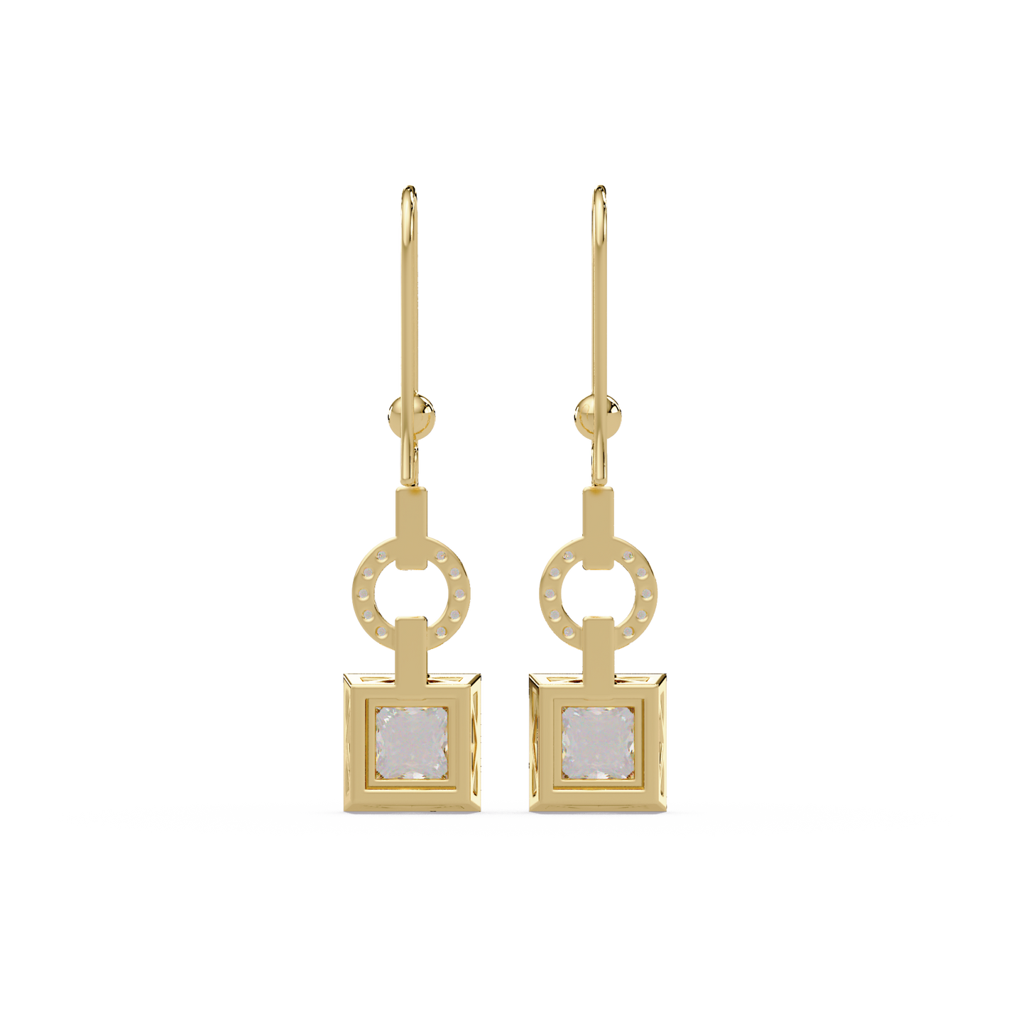 Princess Cut Lab Grown Diamond Circular Drop Earrings - HIGHCARAT DIAMONDS