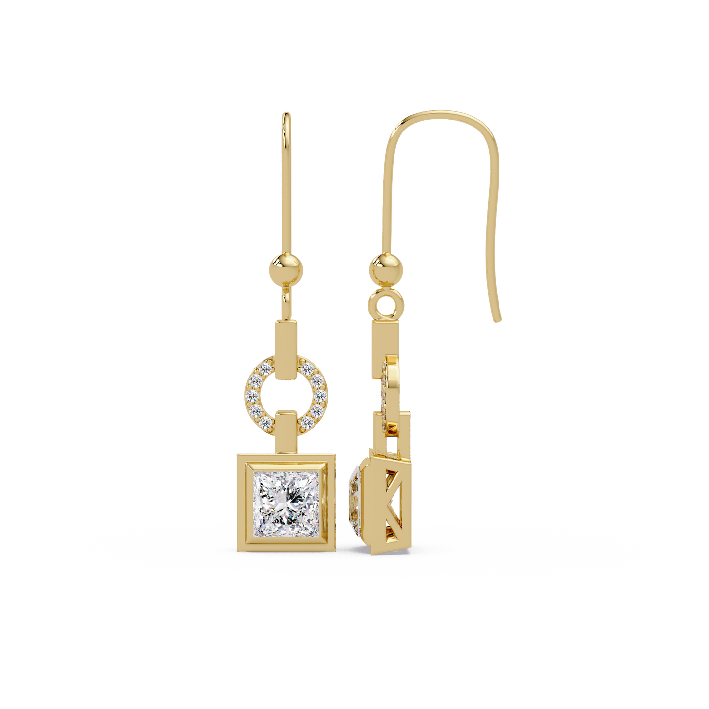 Princess Cut Lab Grown Diamond Circular Drop Earrings - HIGHCARAT DIAMONDS