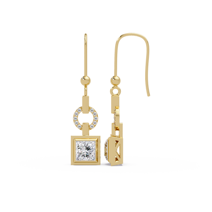 Princess Cut Lab Grown Diamond Circular Drop Earrings - HIGHCARAT DIAMONDS