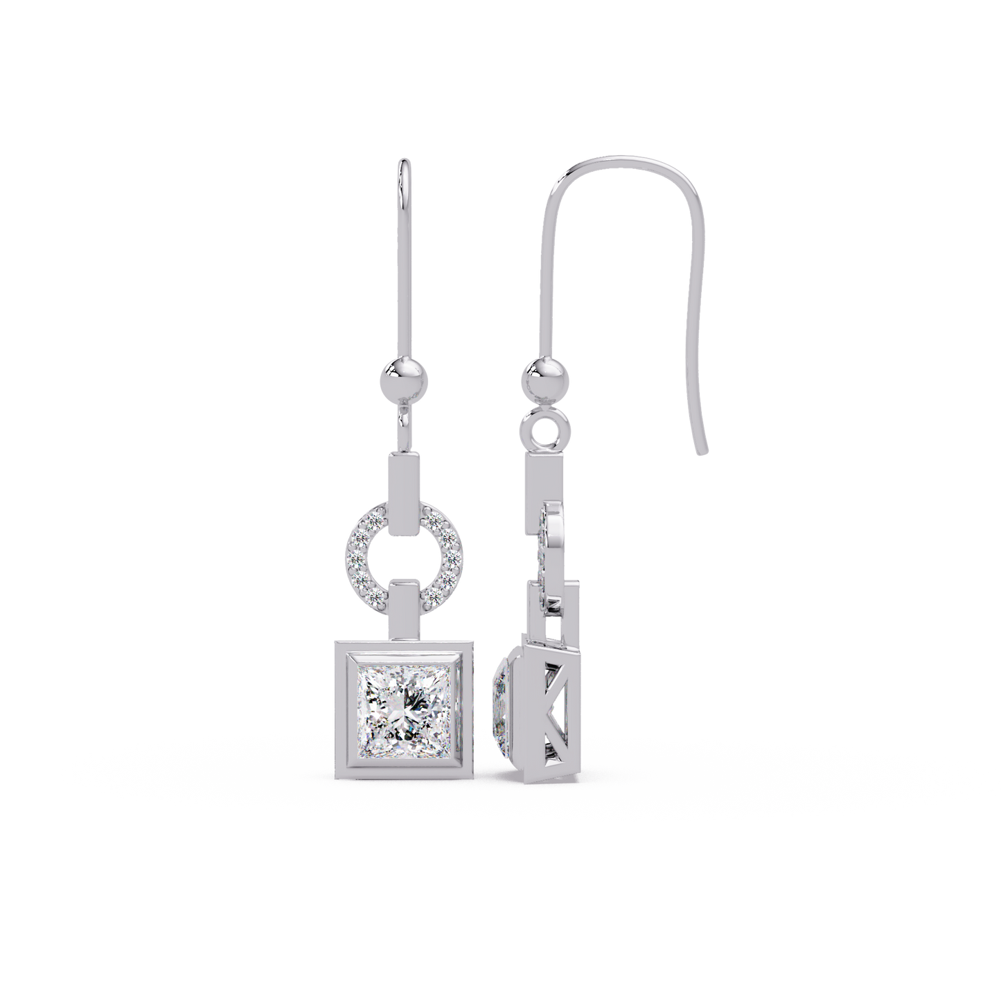 Princess Cut Lab Grown Diamond Circular Drop Earrings - HIGHCARAT DIAMONDS