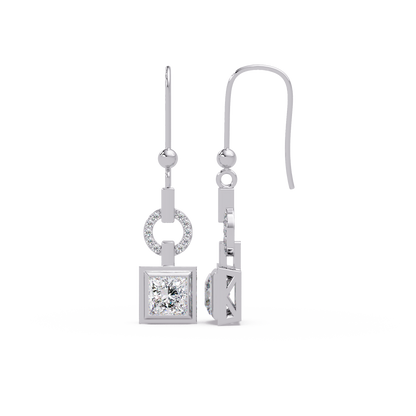 Princess Cut Lab Grown Diamond Circular Drop Earrings - HIGHCARAT DIAMONDS