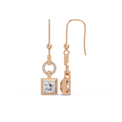 Princess Cut Lab Grown Diamond Circular Drop Earrings - HIGHCARAT DIAMONDS