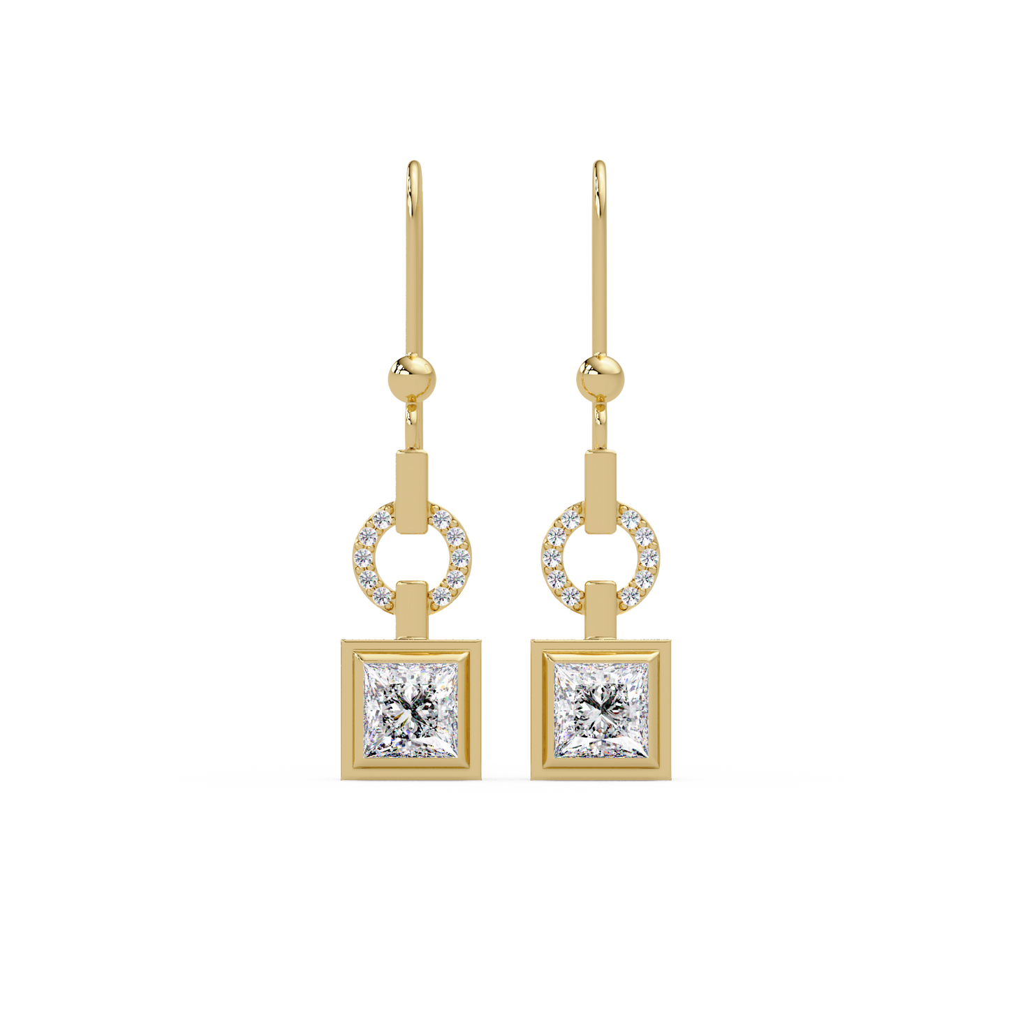 Princess Cut Lab Grown Diamond Circular Drop Earrings - HIGHCARAT DIAMONDS