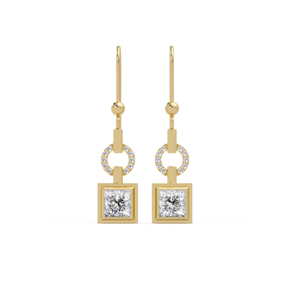 Princess Cut Lab Grown Diamond Circular Drop Earrings - HIGHCARAT DIAMONDS