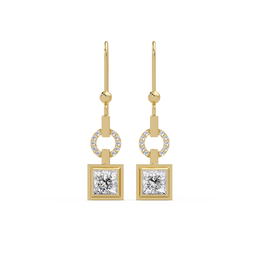 Princess Cut Lab Grown Diamond Circular Drop Earrings - HIGHCARAT DIAMONDS