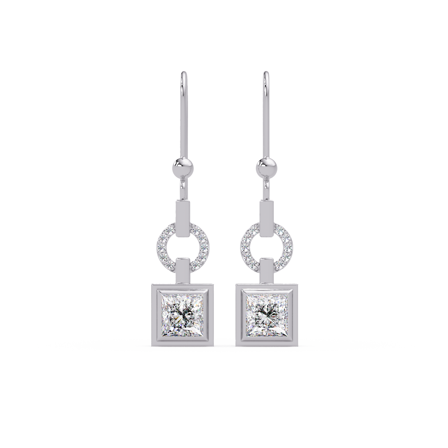 Princess Cut Lab Grown Diamond Circular Drop Earrings - HIGHCARAT DIAMONDS