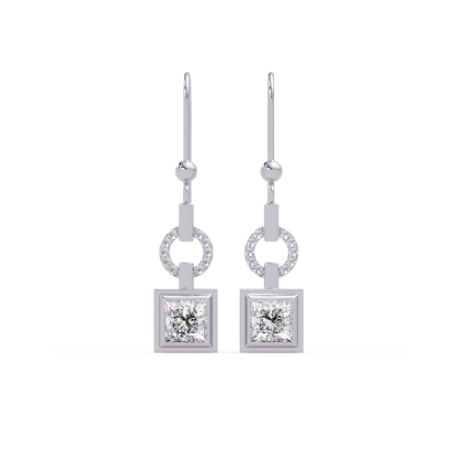 Princess Cut Lab Grown Diamond Circular Drop Earrings - HIGHCARAT DIAMONDS