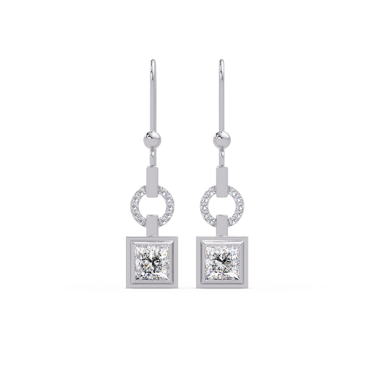 Princess Cut Lab Grown Diamond Circular Drop Earrings - HIGHCARAT DIAMONDS