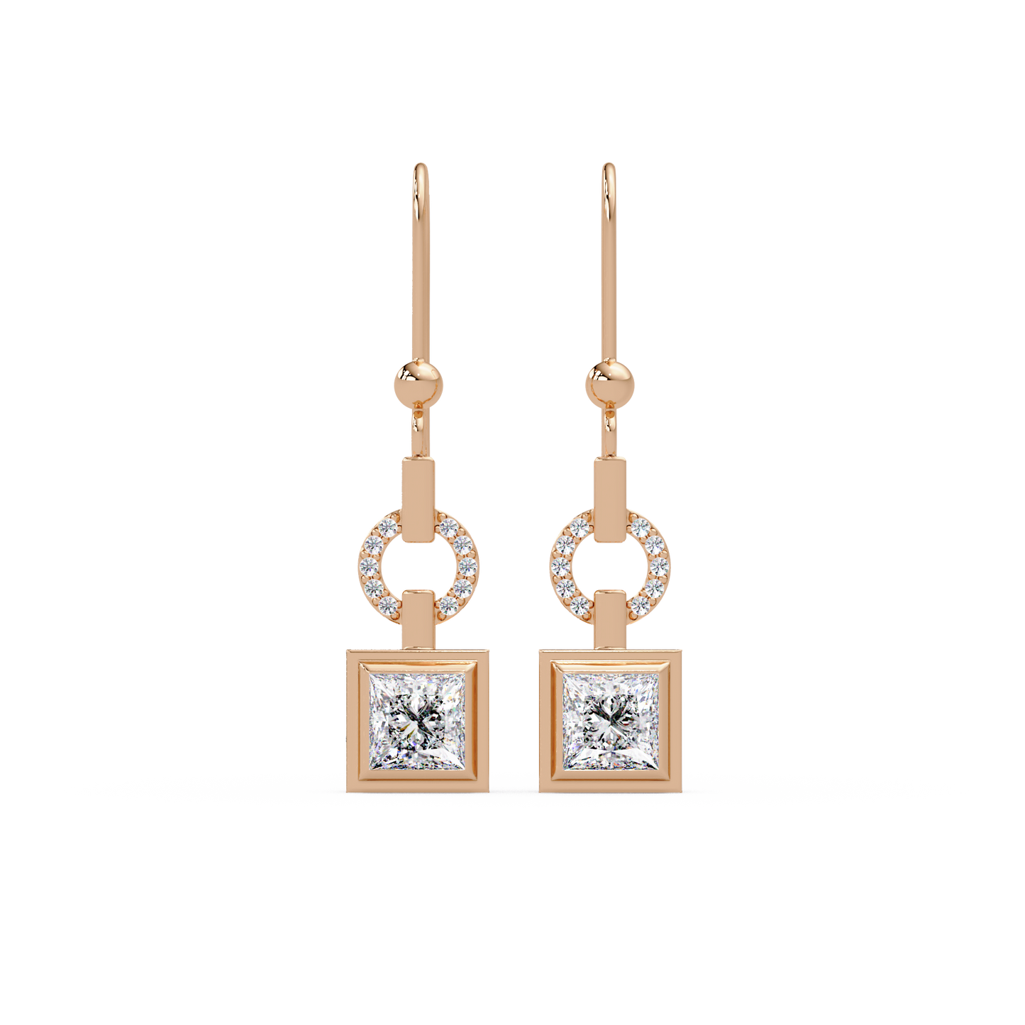 Princess Cut Lab Grown Diamond Circular Drop Earrings - HIGHCARAT DIAMONDS